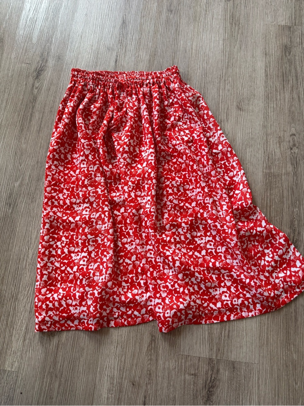 Ganni Red Floral Midi Skirt Elastic Waist Lightweight Summer Skirt